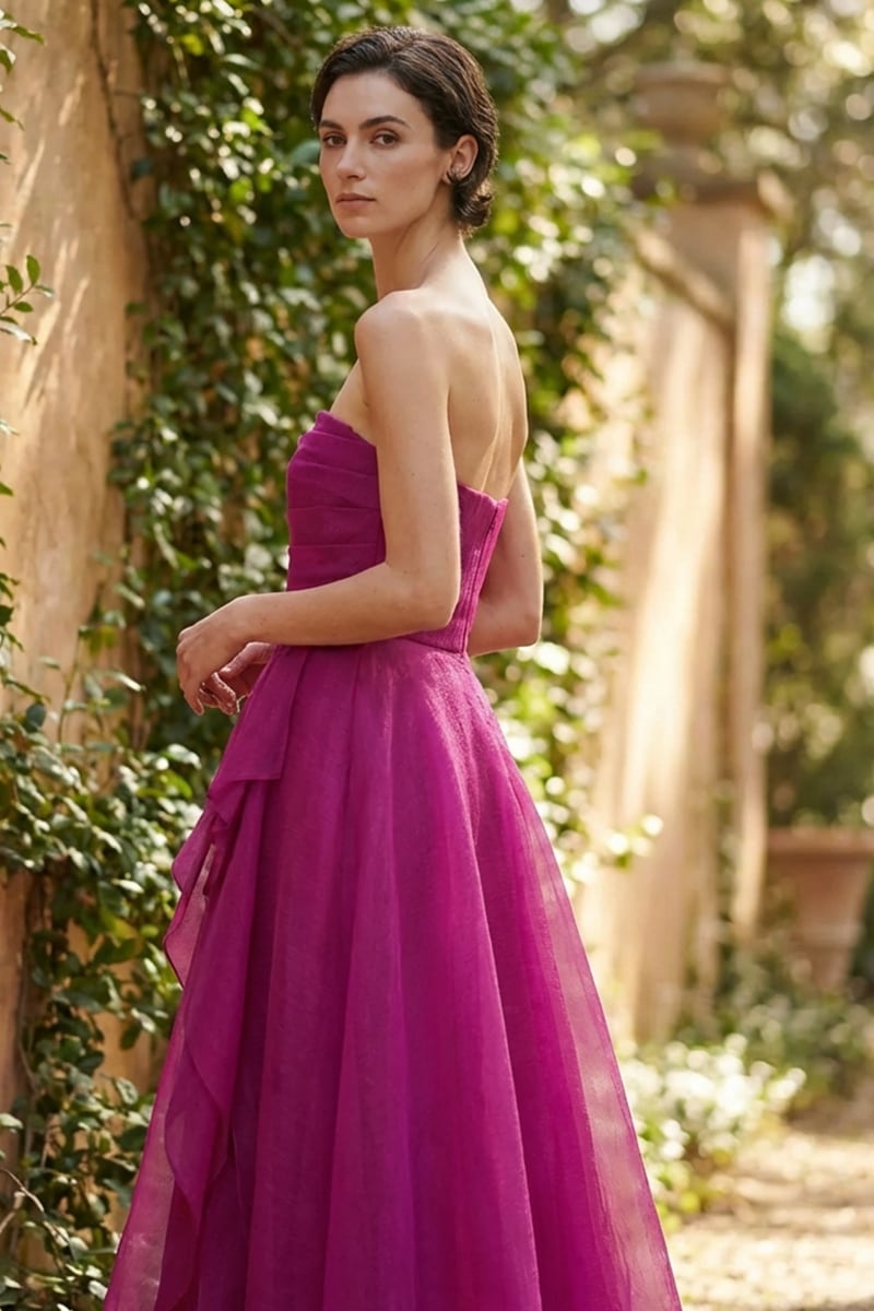 Zoa Strapless Draped Organza Gown | JewelClues