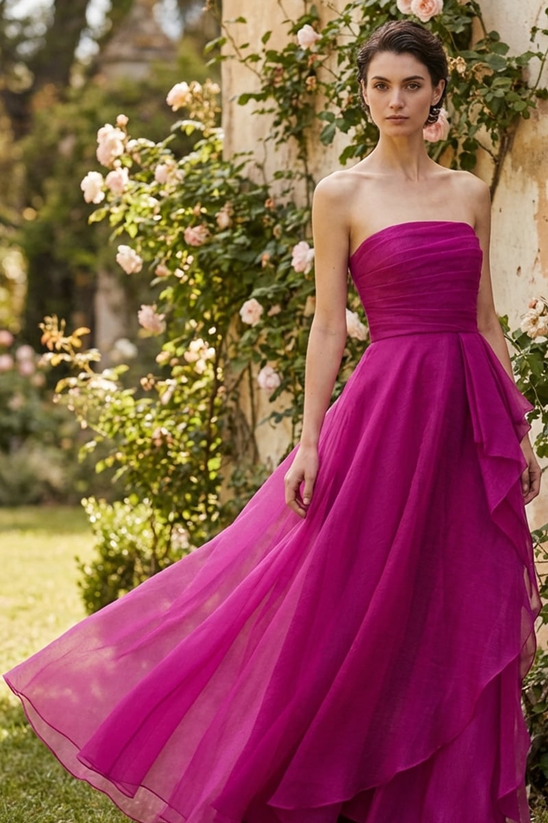 Zoa Strapless Draped Organza Gown | JewelClues