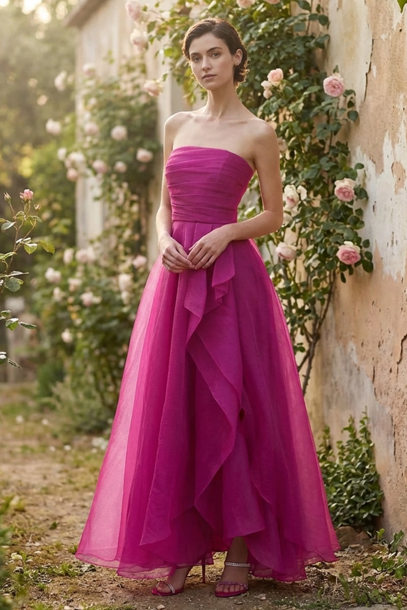 Zoa Strapless Draped Organza Gown | JewelClues