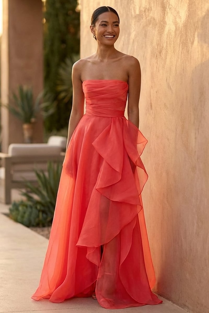 Zoya Strapless Maxi Dress | Jewelclues #color_coral