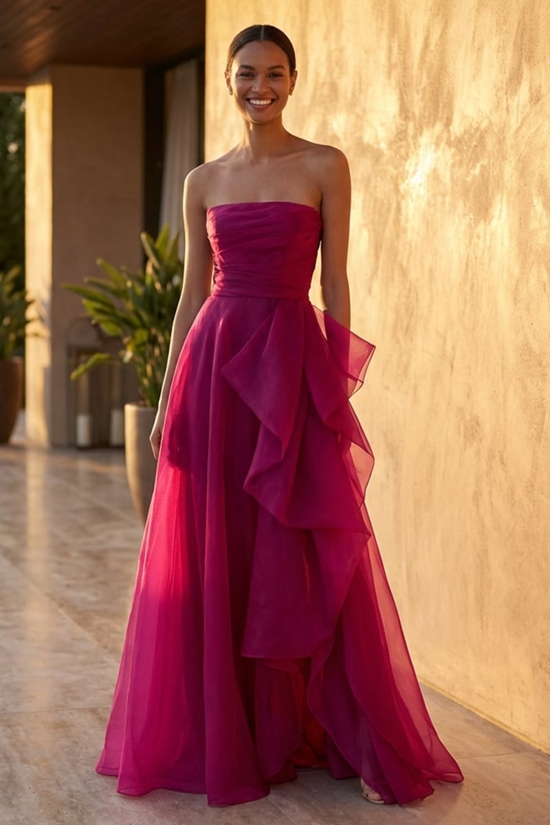 Zoya Strapless Maxi Dress | Jewelclues #color_Magenta