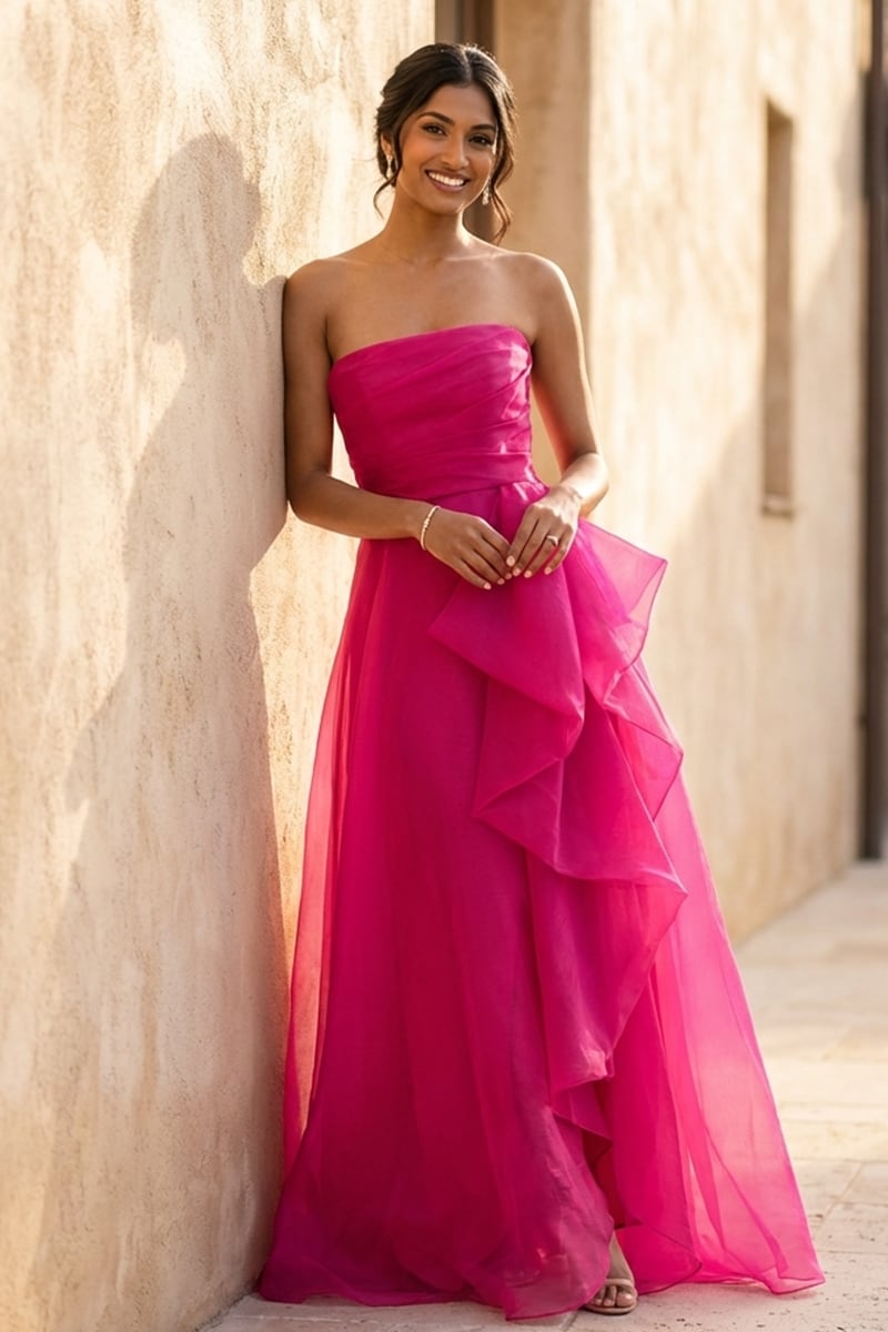 Zoya Strapless Maxi Dress | Jewelclues #color_Hot Pink