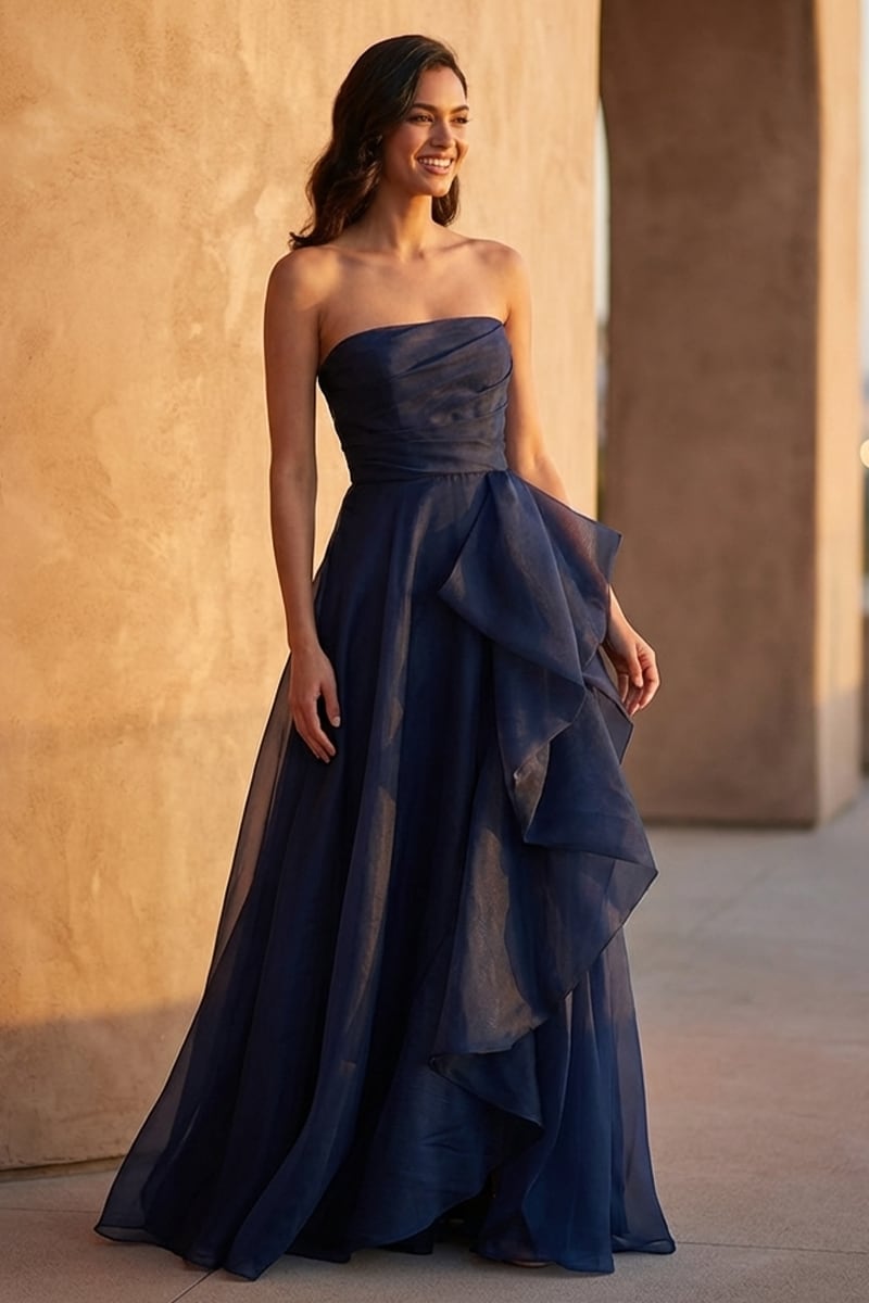Zoya Strapless Maxi Dress | Jewelclues #color_Navy Blue