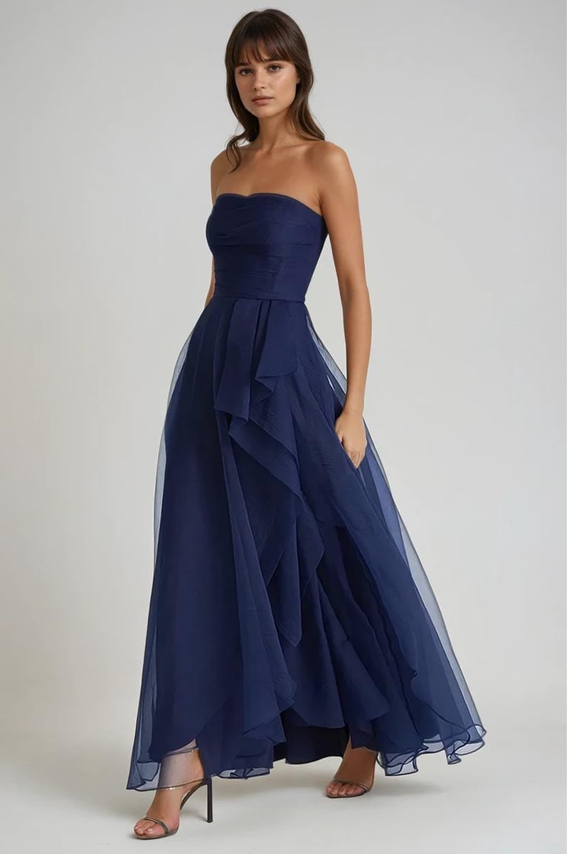 Zoya Strapless Maxi Dress | Jewelclues #color_Navy Blue
