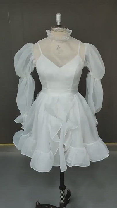 Wondrous Romance Long Puff Sleeves Mini Dress | Jewelclues | #color_white