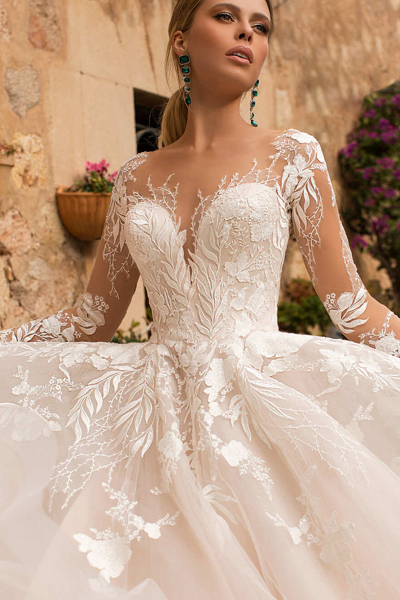 Abernathy Illusion Lace A-line Tulle Wedding Dress – JewelClues