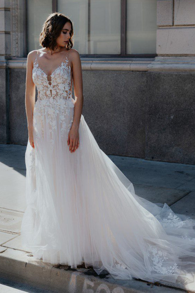 Adoring Love Ethereal Lace A-Line Tulle Wedding Dress | Jewelclues | #ivory