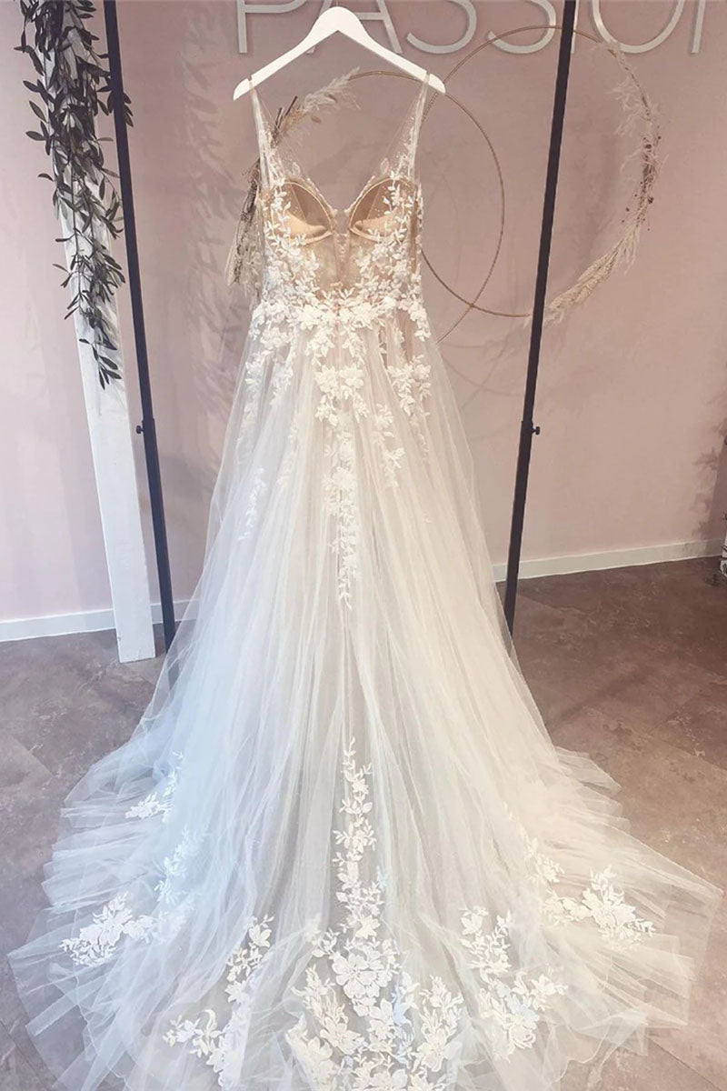 Adoring Love Ethereal Lace A-Line Tulle Wedding Dress | Jewelclues | #color_white
