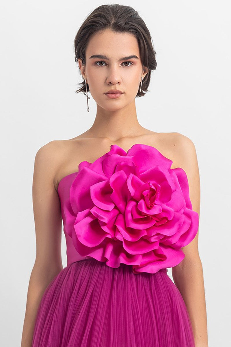 Adrianna 3D Flower Strapless Evening Dress | Jewelclues