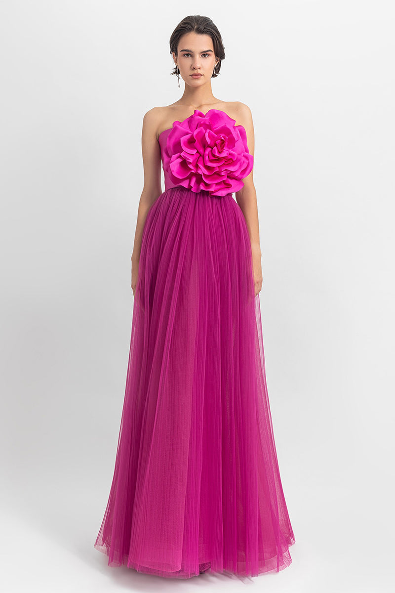 Adrianna 3D Flower Strapless Evening Dress | Jewelclues