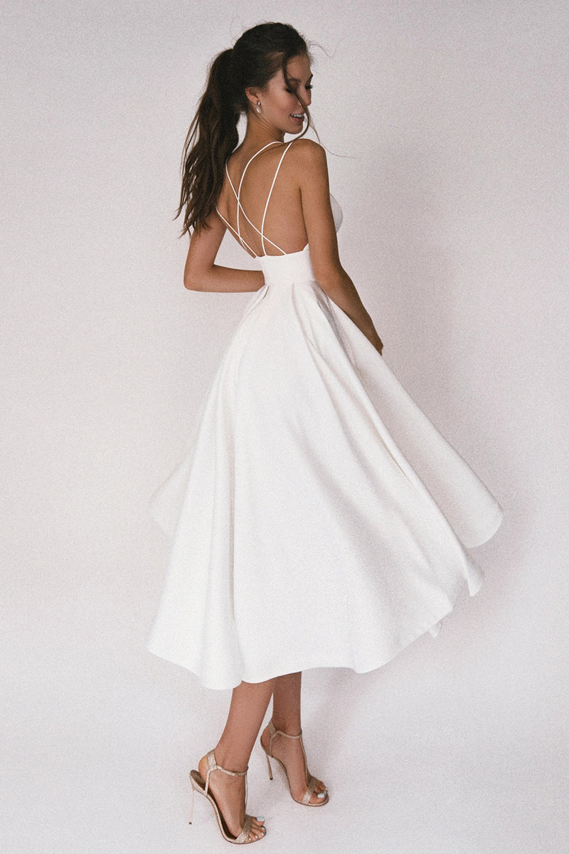 Aisle Soft White Satin Midi Dress - Jewelclues