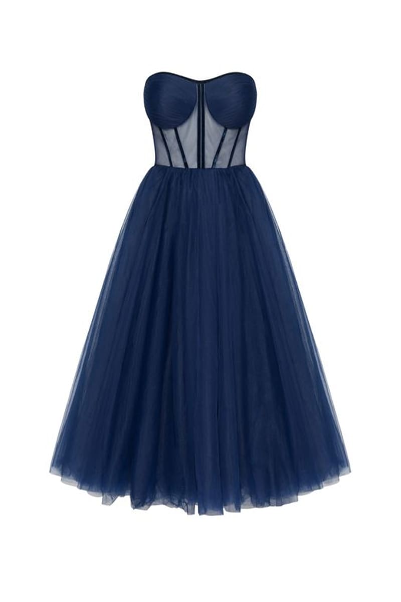 All For Love Strapless Tulle Midi Dress | Jewelclues | #color_navy blue