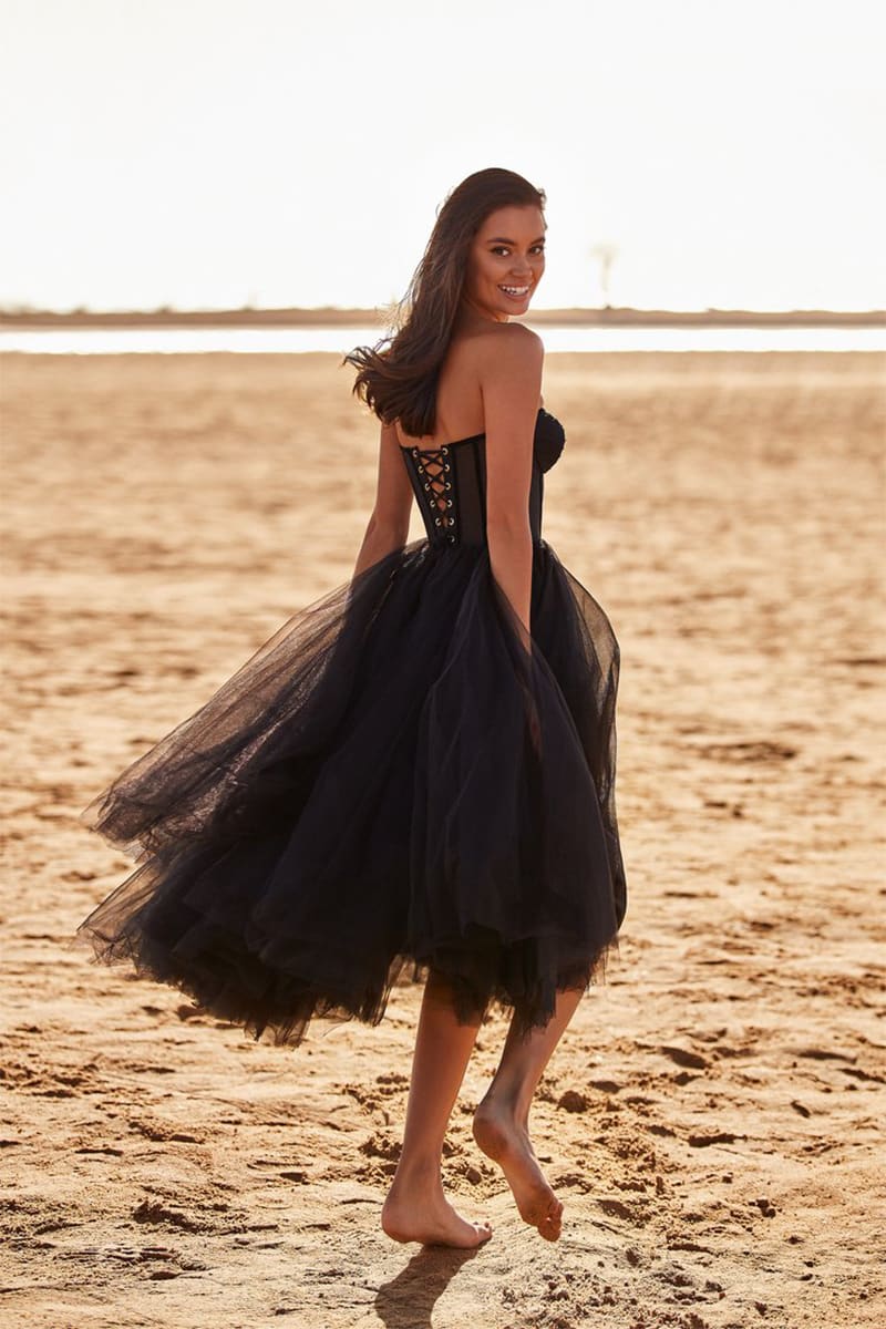 All For Love Strapless Tulle Midi Dress | Jewelclues | #color_black