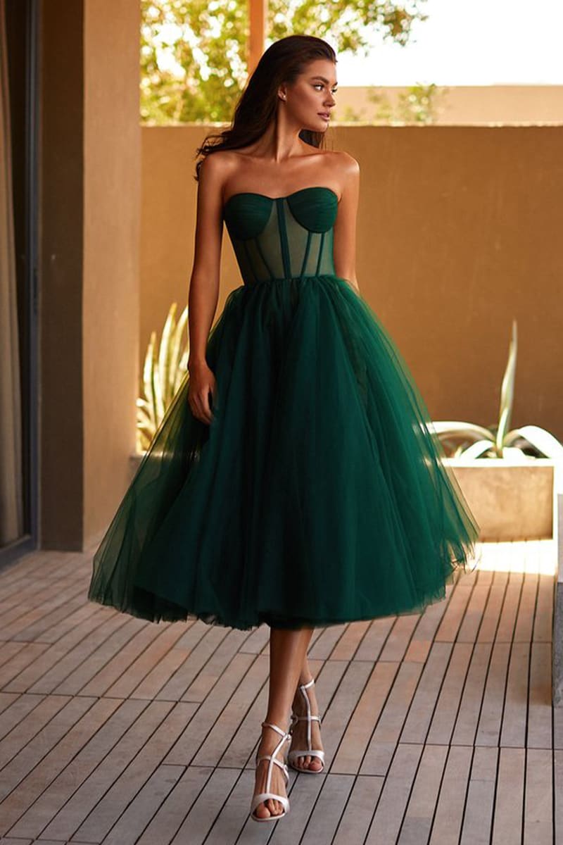 All For Love Strapless Tulle Midi Dress | Jewelclues | #color_green