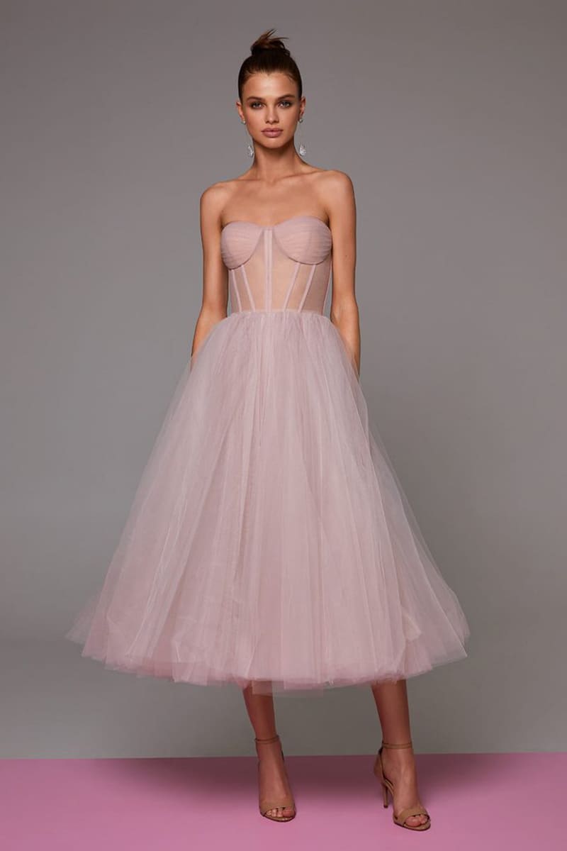 All For Love Strapless Tulle Midi Dress | Jewelclues | #color_blush