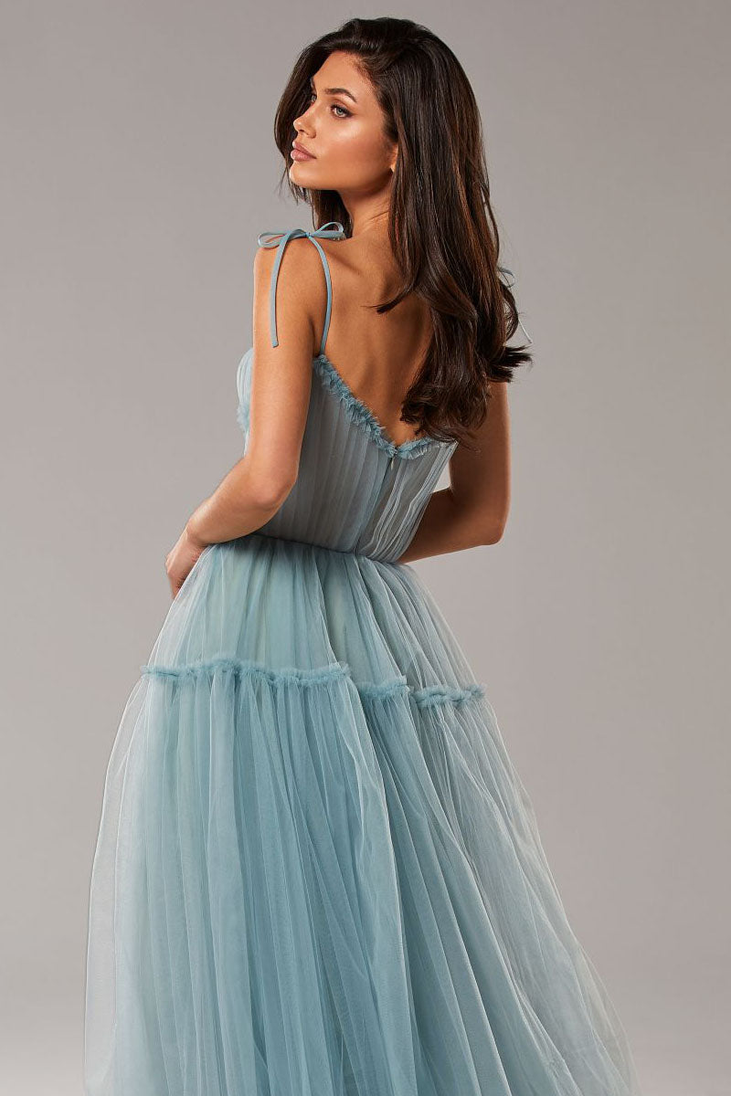 Alluring Beauty Tie-Strap Tulle Maxi Dress | Jewelclues | #color_dusty blue