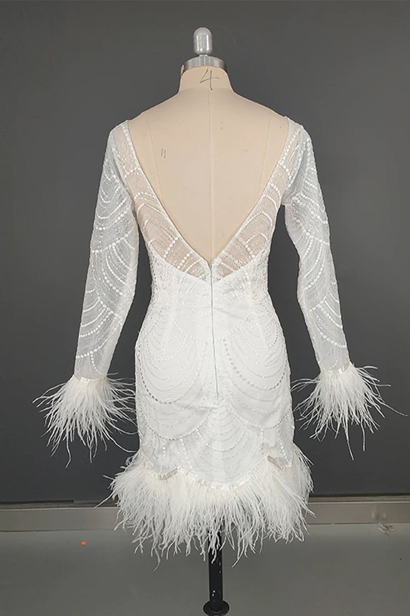 Ashlyn Feather Trim Mini Dress | Jewelclues