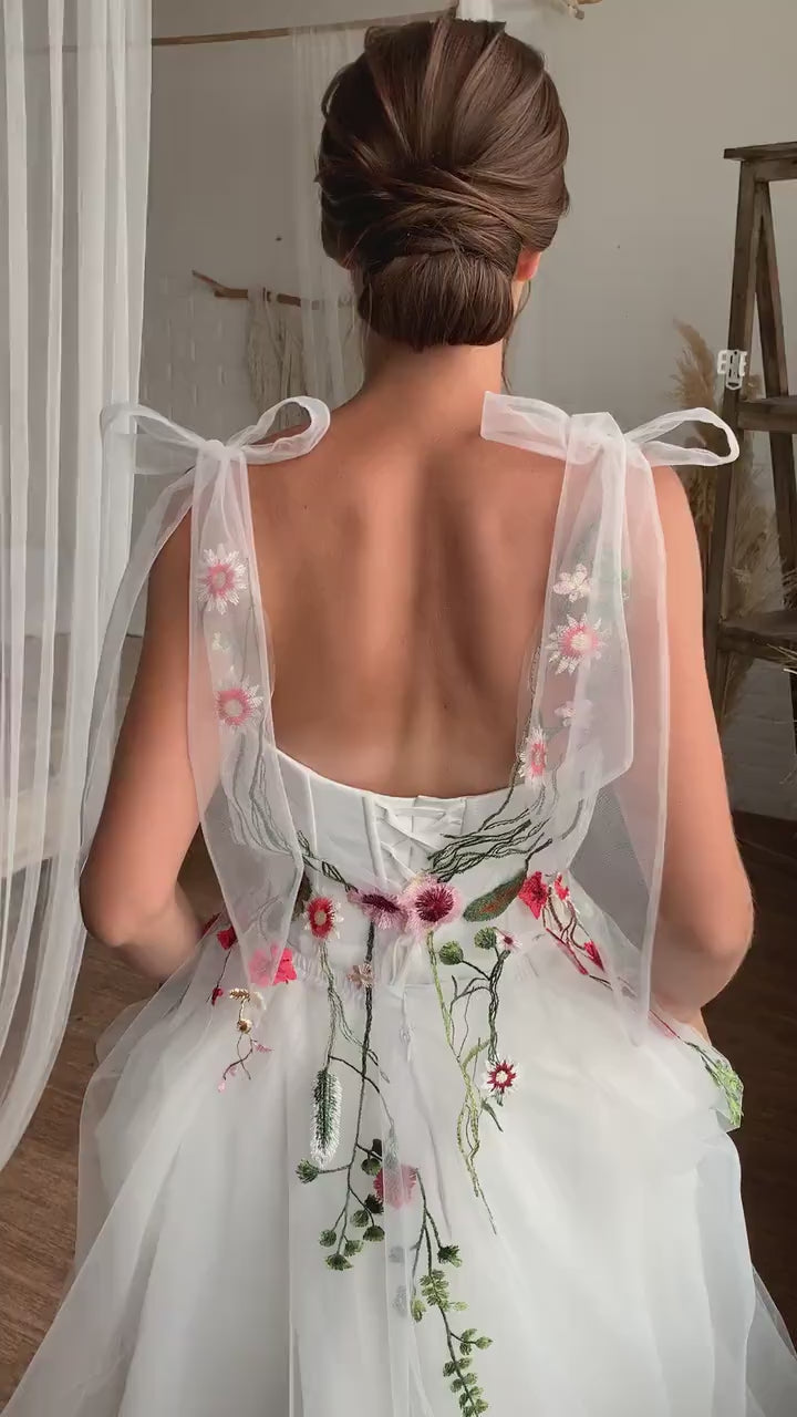 Everlasting Promise White Tie-Strap Wedding Dress | Jewelclues