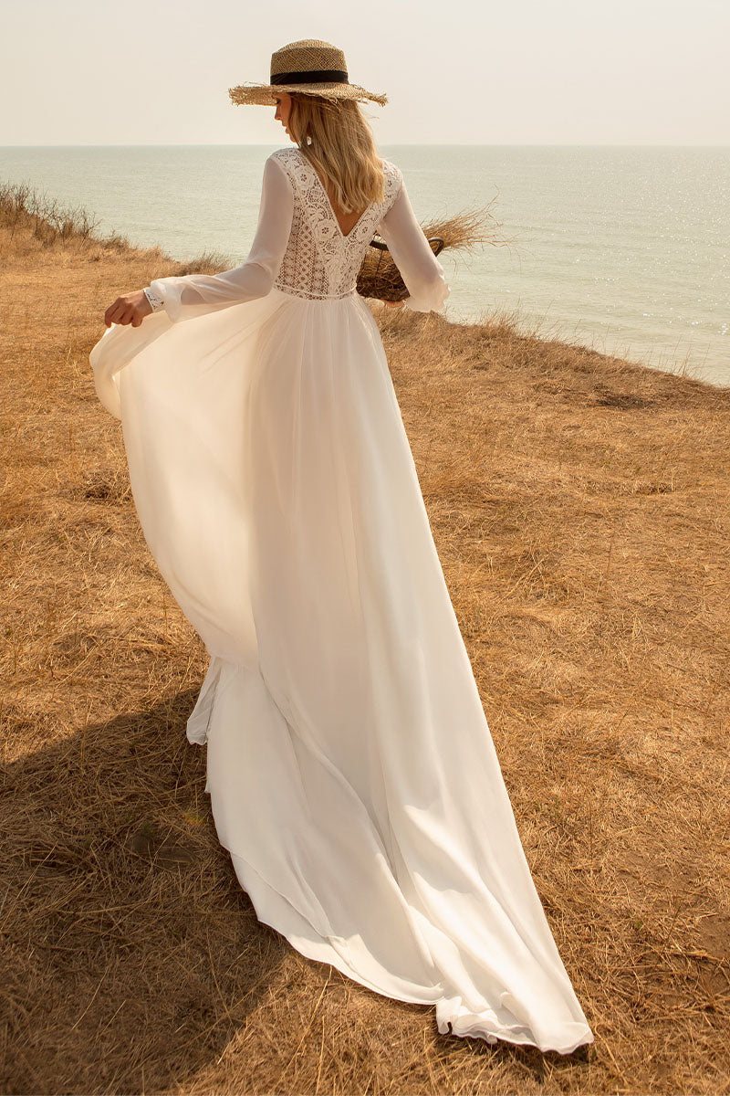 Bonaire Lace Chiffon Bridal Gown | Jewelclues | #color_ivory