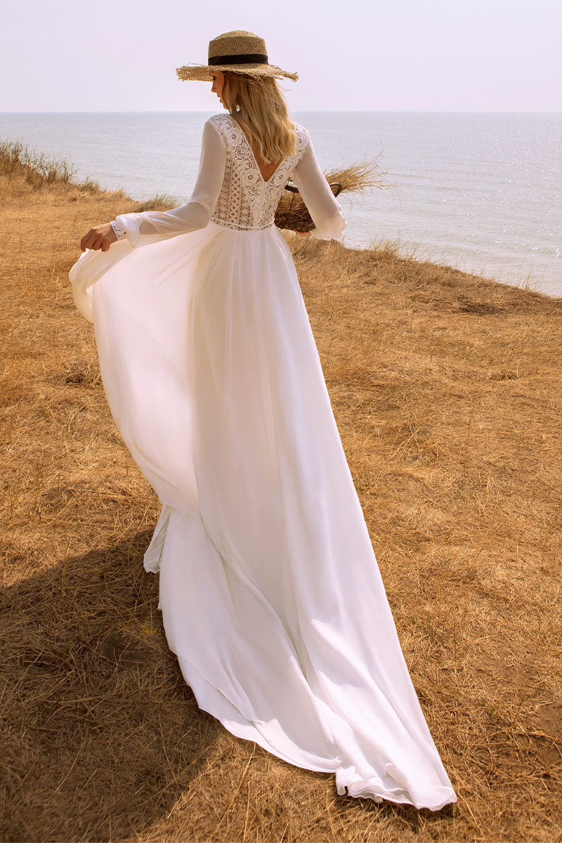 Bonaire Lace Chiffon Bridal Gown | Jewelclues | #color_white
