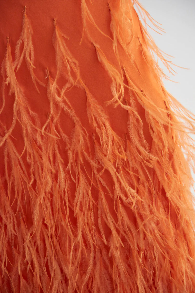 Chantilly Ostrich Feather Gown | Jewelclues | #color_orange