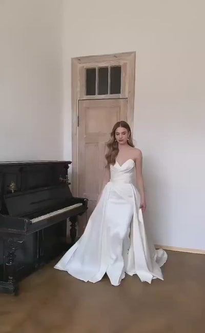 Marlene Strapless Satin Wedding Dress | Jewelclues | #color_ivory