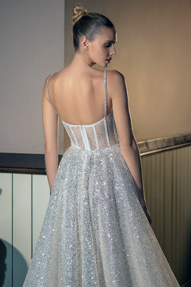 Dazzling Moi Glitter Sleeveless Midi Dress | Jewelclues | #color_white