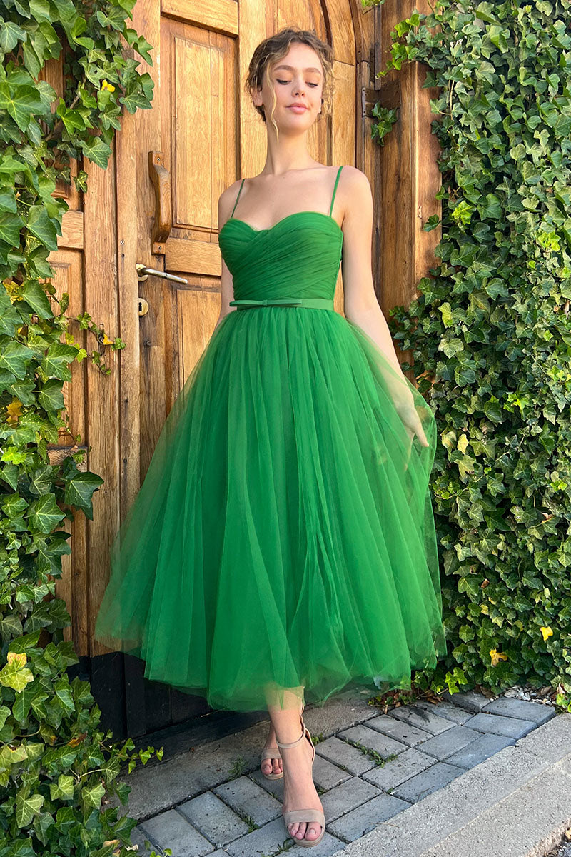 Divine Darling Tea-Length Tulle Cocktail Dress | Jewelclues | #color_green