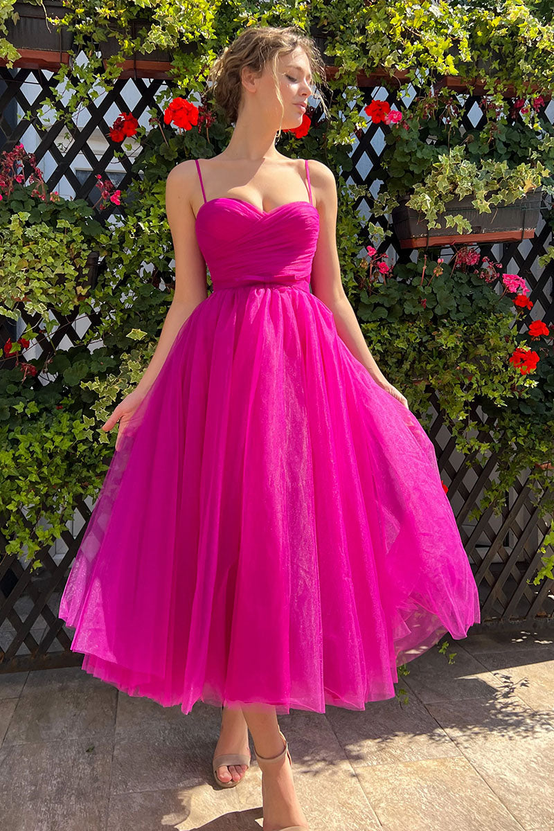 Divine Darling Tea-Length Tulle Cocktail Dress | Jewelclues | #color_fuchsia