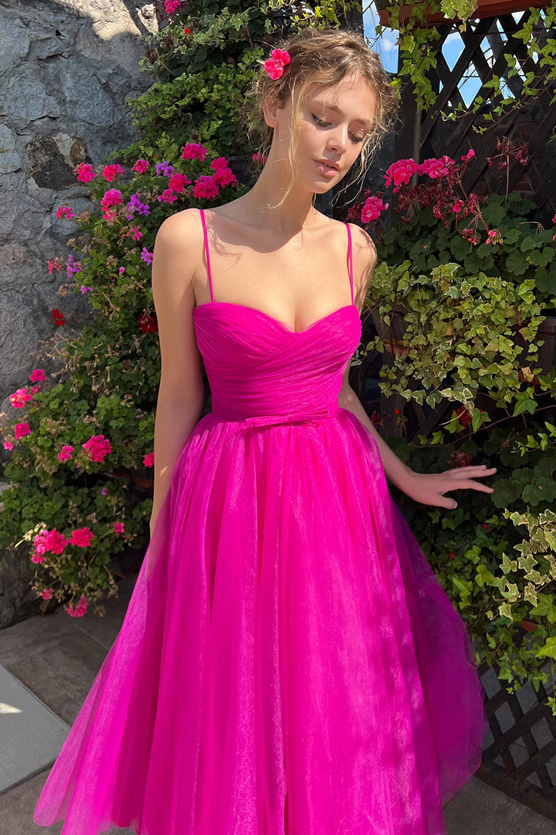 Divine Darling Tea-Length Tulle Cocktail Dress | Jewelclues | #color_fuchsia