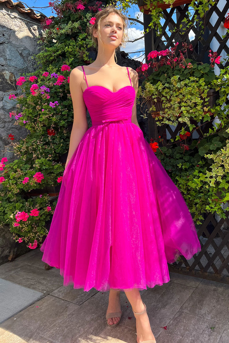 Divine Darling Tea-Length Tulle Cocktail Dress | Jewelclues | #color_fuchsia