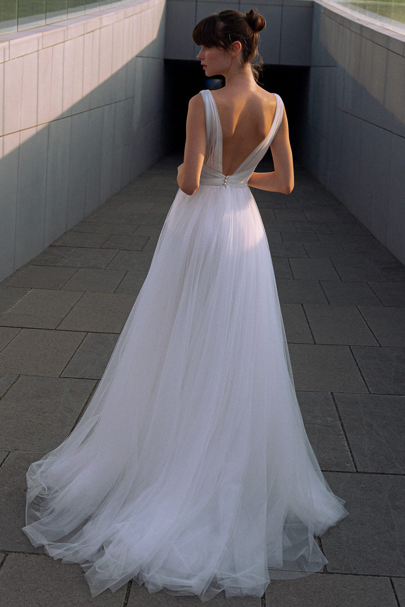 Elinor Tulle A-line Wedding Dress | Jewelclues | #color_white