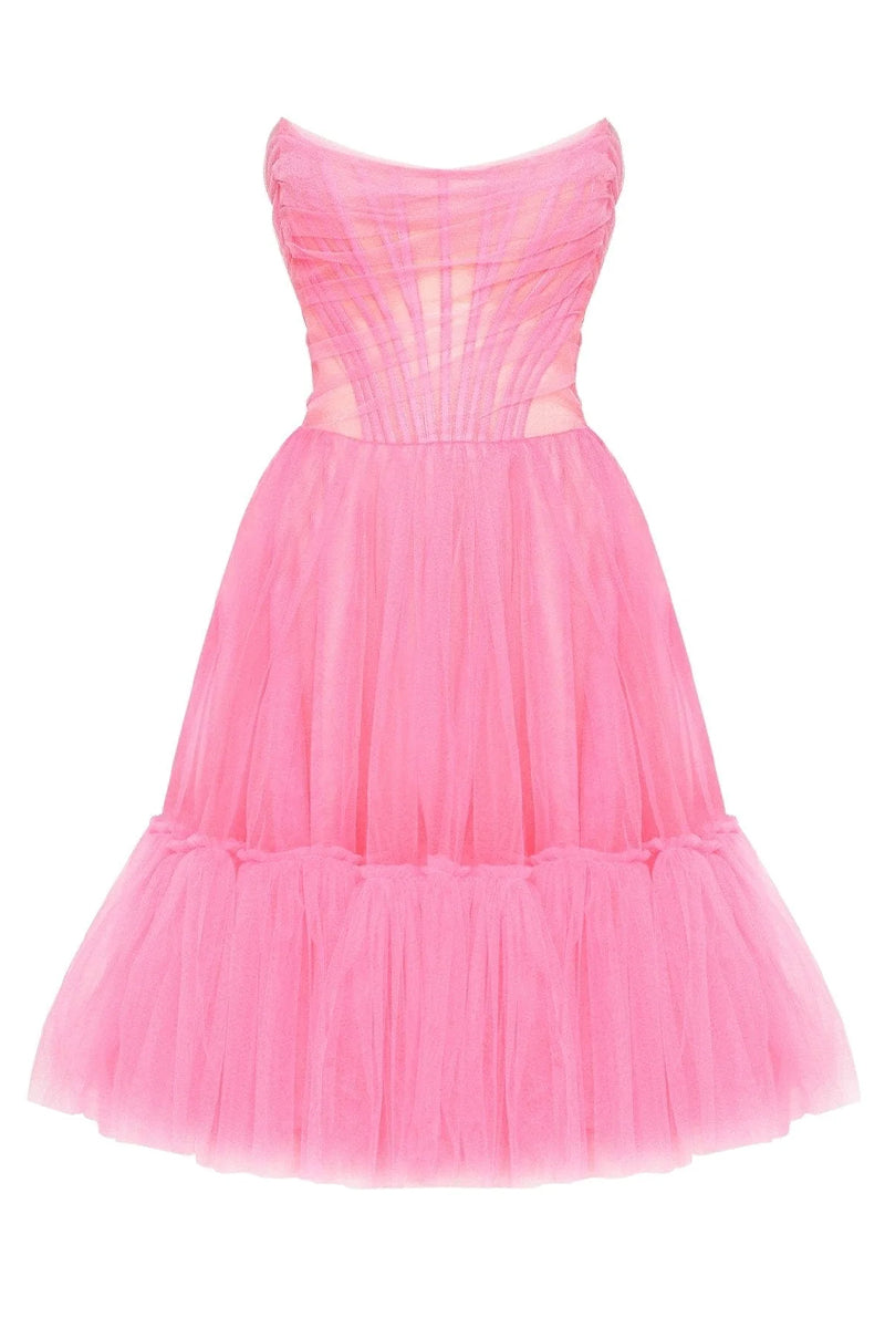 Ellee Strapless Tulle Mini Dress | Jewelclues | #color_pink