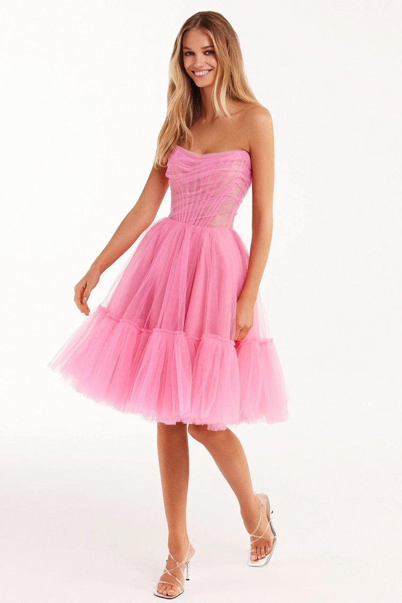 Ellee Strapless Tulle Mini Dress | Jewelclues | #color_pink