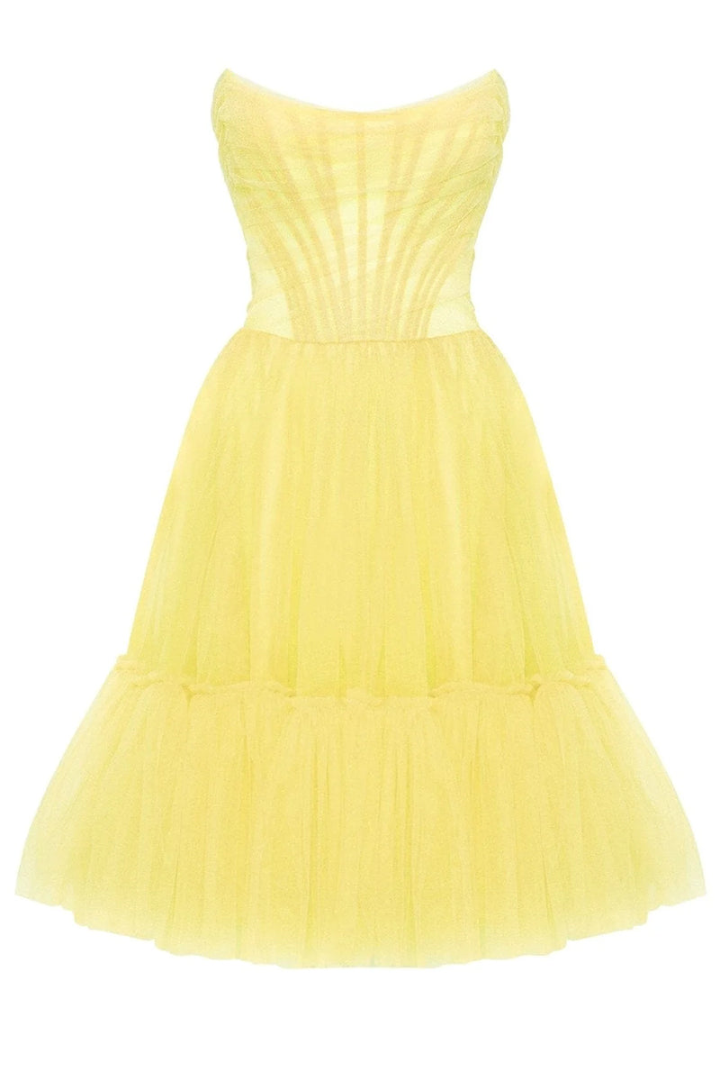 Ellee Strapless Tulle Mini Dress | Jewelclues | #color_yellow