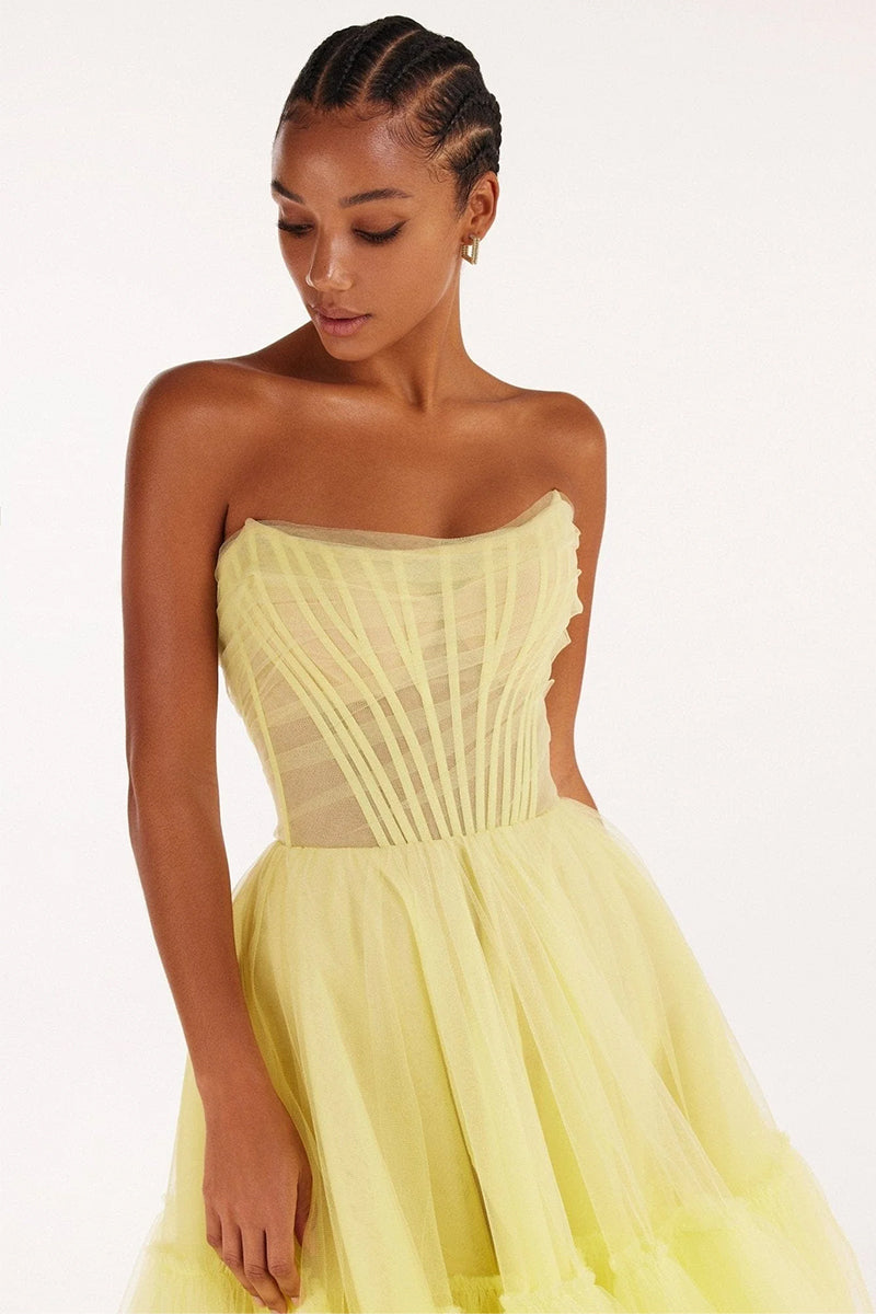 Ellee Strapless Tulle Mini Dress | Jewelclues | #color_yellow