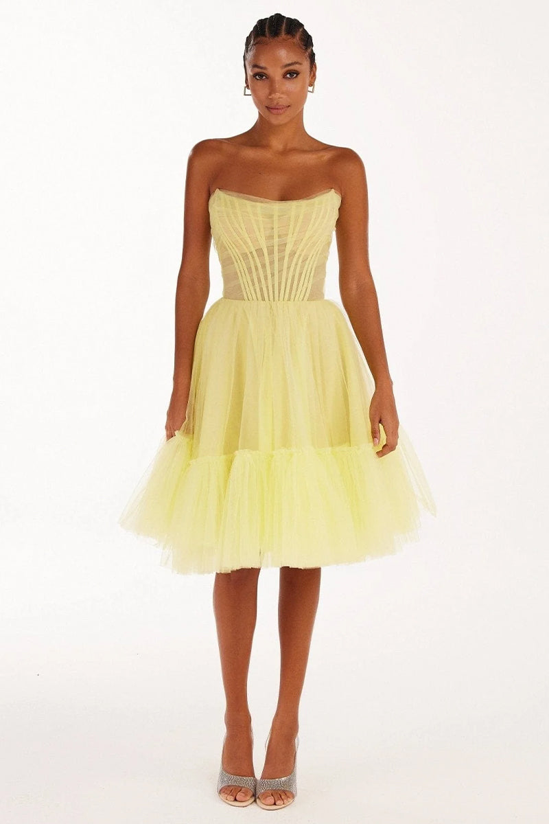 Ellee Strapless Tulle Mini Dress | Jewelclues | #color_yellow