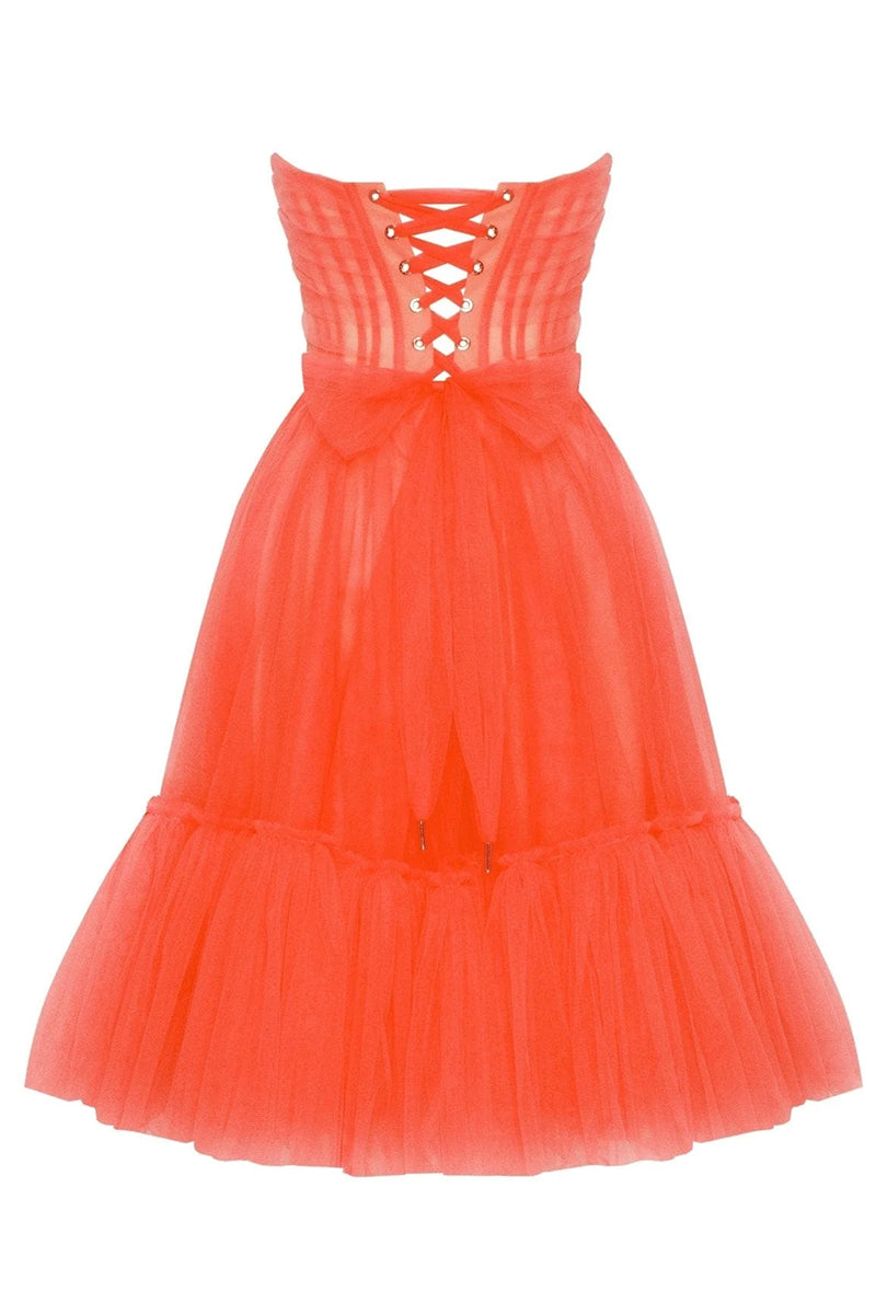 Ellee Strapless Tulle Mini Dress | Jewelclues | #color_coral