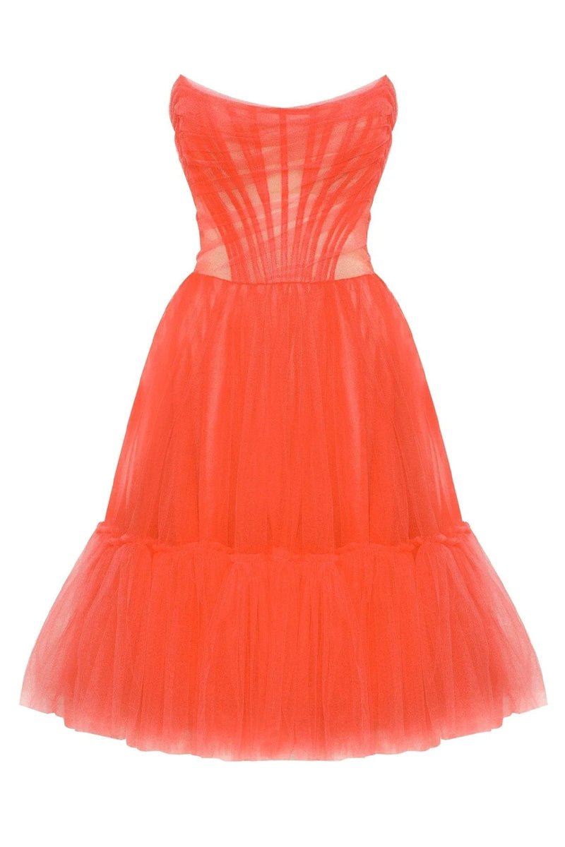 Ellee Strapless Tulle Mini Dress | Jewelclues | #color_coral