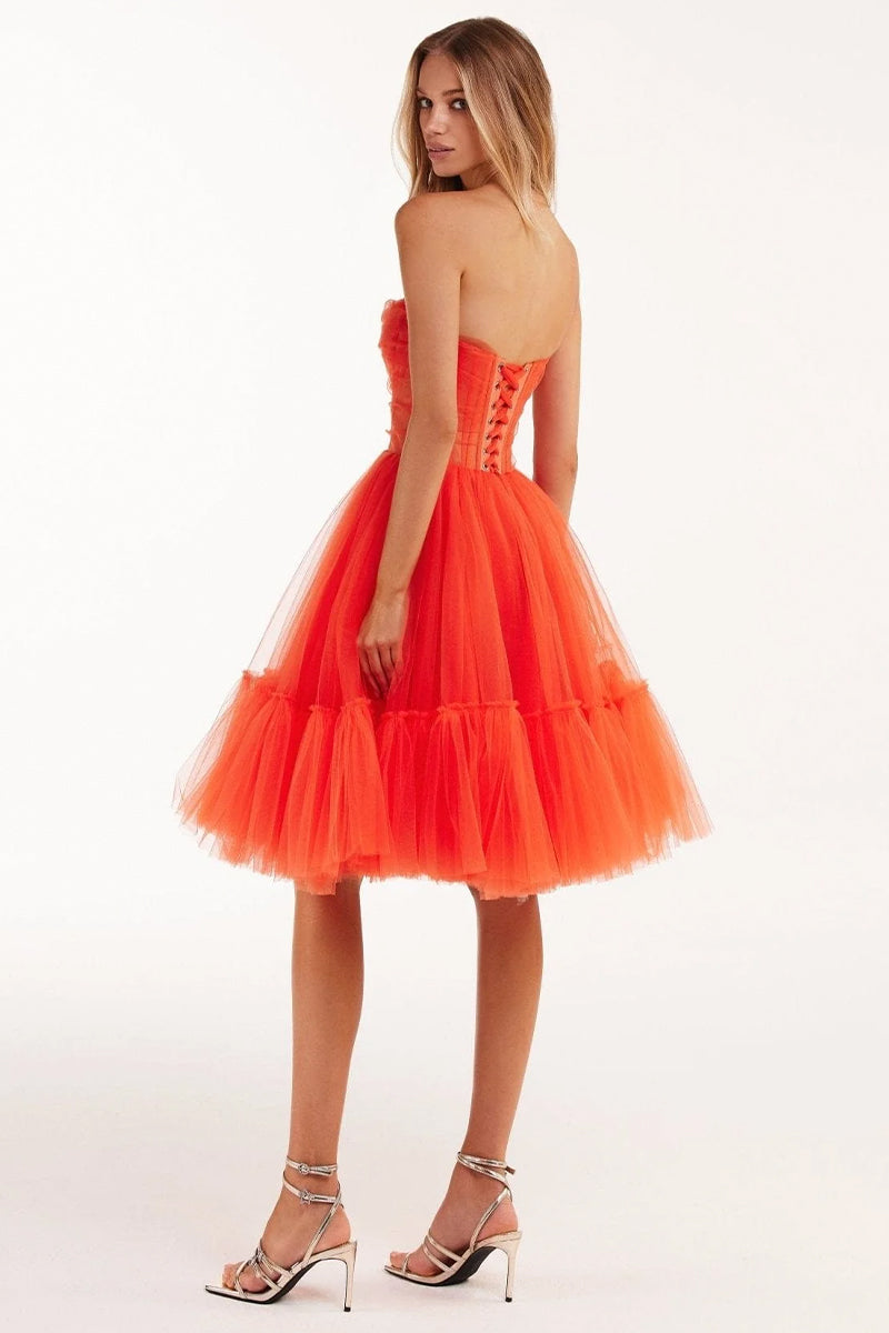 Ellee Strapless Tulle Mini Dress | Jewelclues | #color_coral