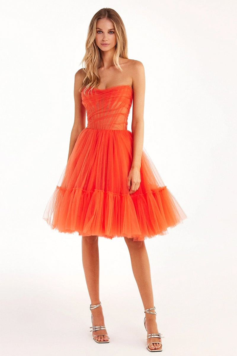 Ellee Strapless Tulle Mini Dress | Jewelclues | #color_coral
