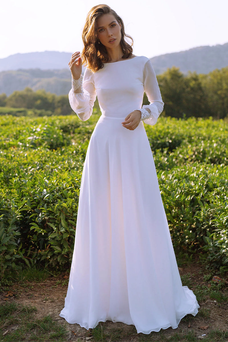 Endless Love Long Sleeve A-line Wedding Dress | Jewelclues | #color_white