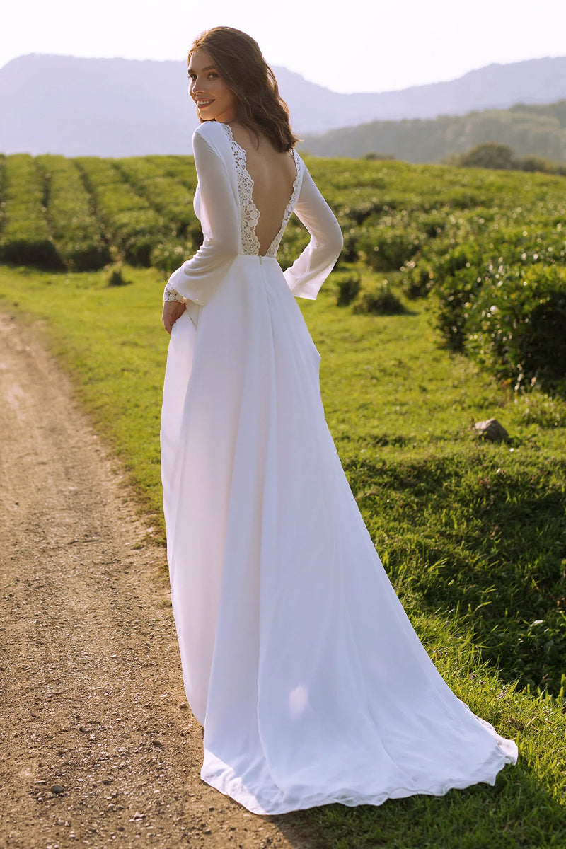 Endless Love Long Sleeve A-line Wedding Dress | Jewelclues | #color_white