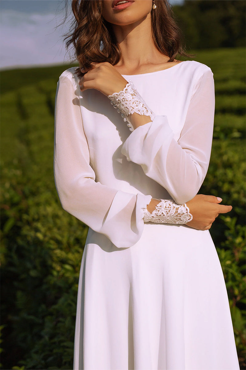 Endless Love Long Sleeve A-line Wedding Dress | Jewelclues | #color_white