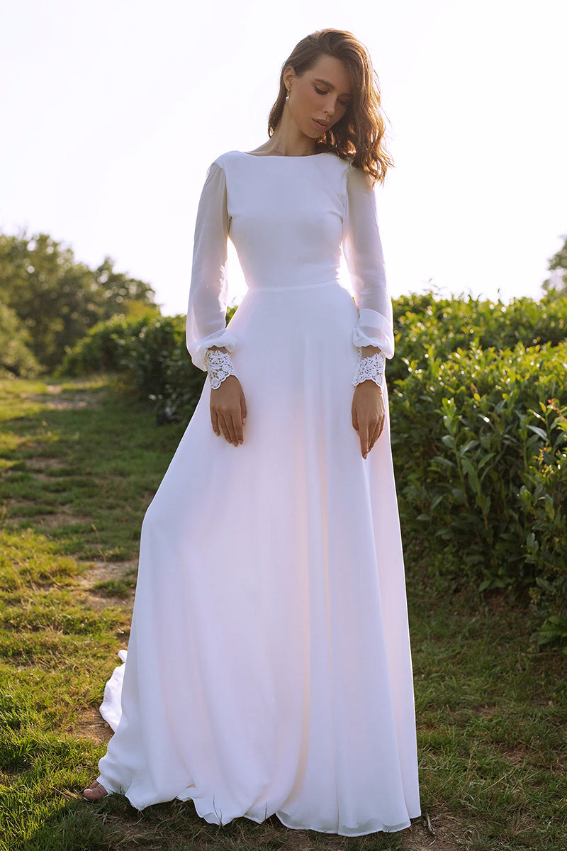 Endless Love Long Sleeve A-line Wedding Dress | Jewelclues | #color_white