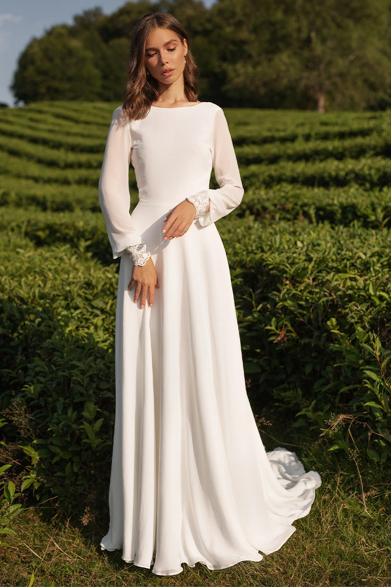 Endless Love Long Sleeve A-line Wedding Dress | Jewelclues | #color_ivory