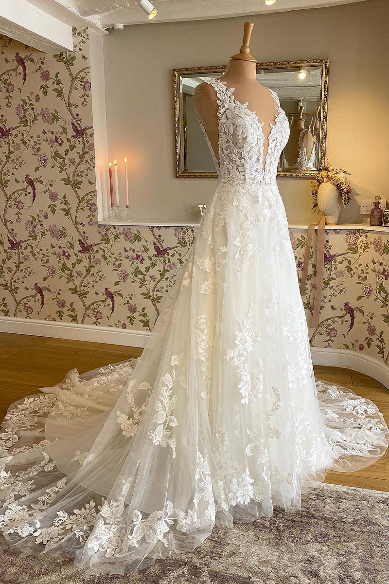 Eternal Love Lace Applique A-line Wedding Dress | Jewelclues | #color_ivory