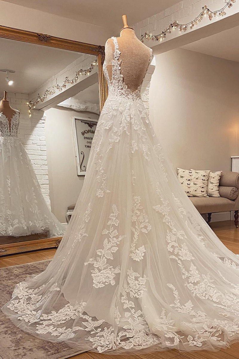 Eternal Love Lace Applique A-line Wedding Dress | Jewelclues | #color_ivory