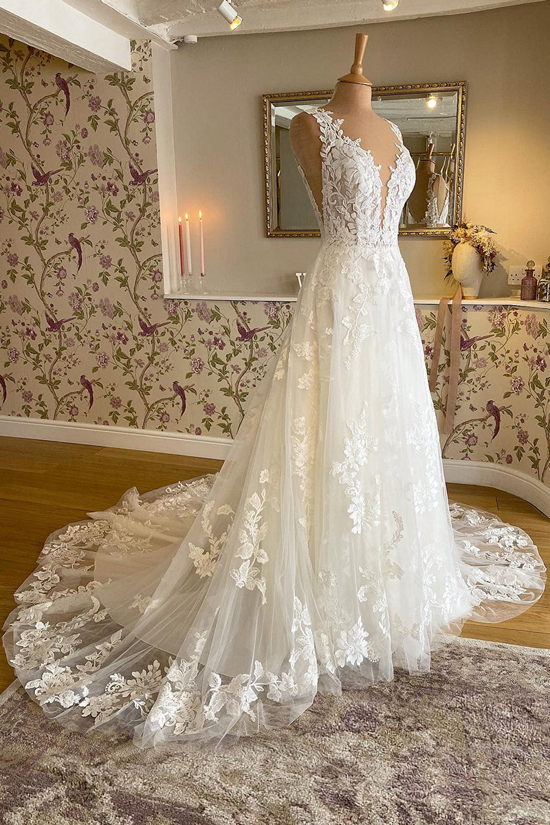 Eternal Love Lace Applique A-line Wedding Dress | Jewelclues | #color_ivory