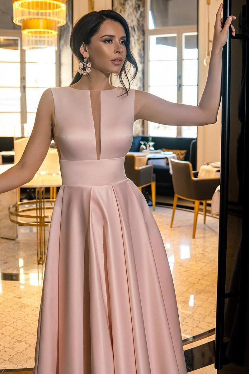 Evening Spotlight Satin Sleeveless Midi Dress | Jewelclues | #color_blush